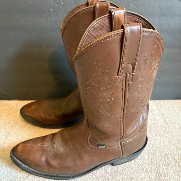 Justin Western Cowboy Boots Men\'s Size 12D Brown Leather JB1100